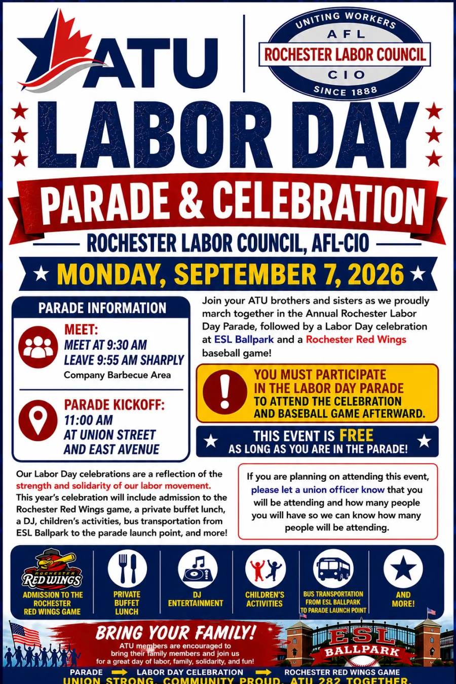 LABOR DAY 2026 ATU ROCHESTER 